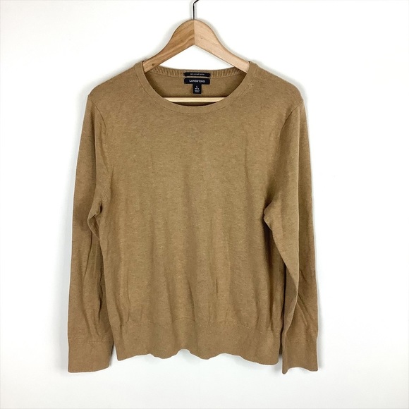 Lands' End Sweaters - Lands’ End Women’s Tan Crewneck Sweater Cotton Oversized Long Sleeve Size Large